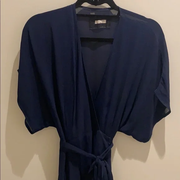 Reformation Navy Blue Wrap Dress - Picture 3 of 11